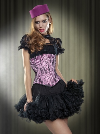 Pink Satin and Black Lace Long Line Underbust Corset - BEC495