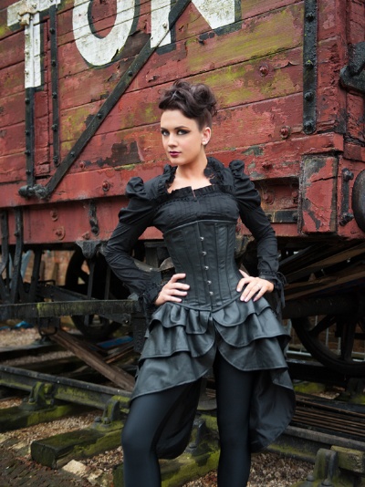 Black Leather Underbust Corset Dress - BEC529
