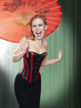Black and Red Satin Striped Overbust Corset