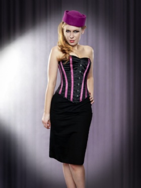 Black and Pink Striped Satin Overbust Corset