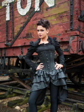 Black Leather Underbust Corset Dress